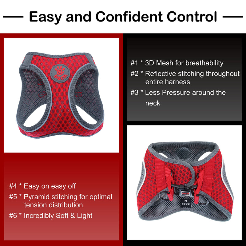 DOCO Athletica Small Dog Quick FIT Mesh Harness │ 2 Leash Clips, Heavy Duty No Choke Vest, Lightweight Reflective (Dogs and Puppies Under 30 lbs) Medium (Chest: 16-17") Red - PawsPlanet Australia