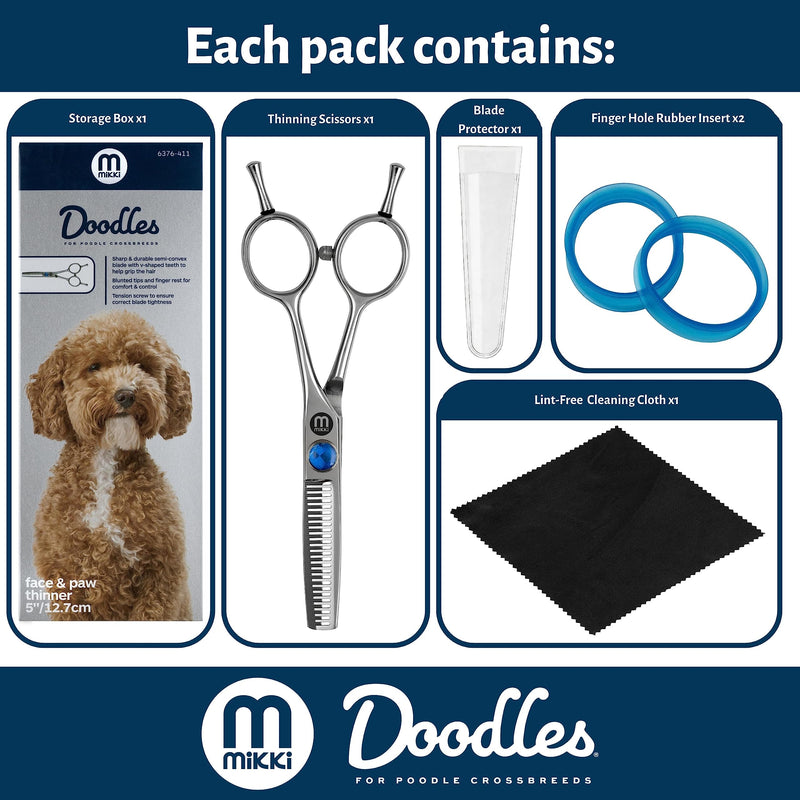 Mikki Doodle, Dog, Puppy Face & Paw Thinning Scissors, Sharp & Durable Semi-Convex Blade, V-Shaped Teeth, Blunted Safety Tips, Adjustable Tension Screw for Control and Precision, 12.7cm (5”) - PawsPlanet Australia