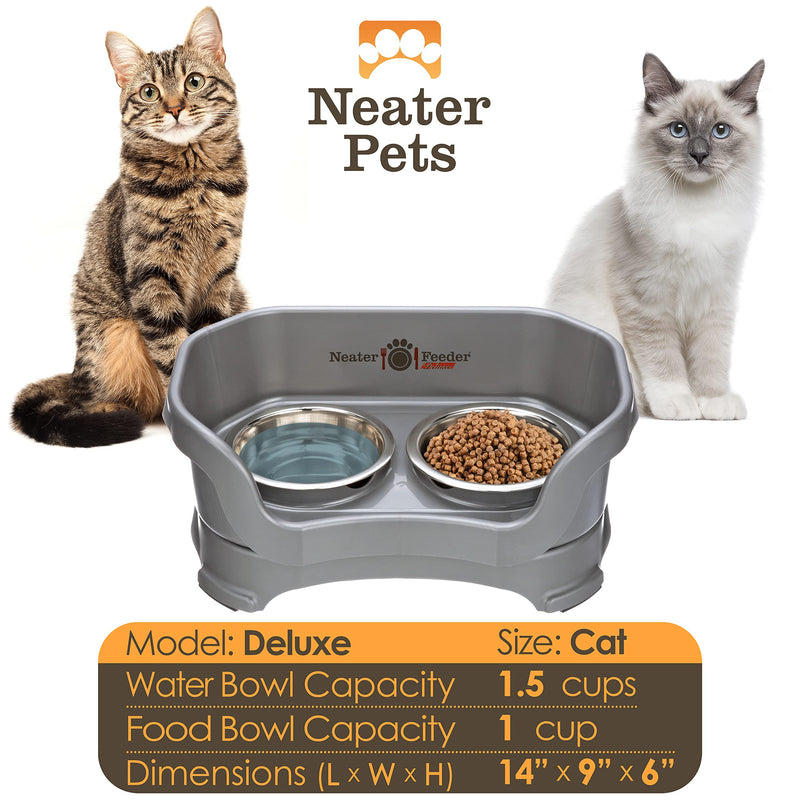 Neater Feeder Deluxe Mess Proof Cat Bowls Elevated for All Breeds – Made in USA – No Spill Raised Bowls for Indoor Cats – Stainless Steel Food and Water Bowl Set, Pet Dish Feeding Station, Grey Gunmetal Grey - PawsPlanet Australia