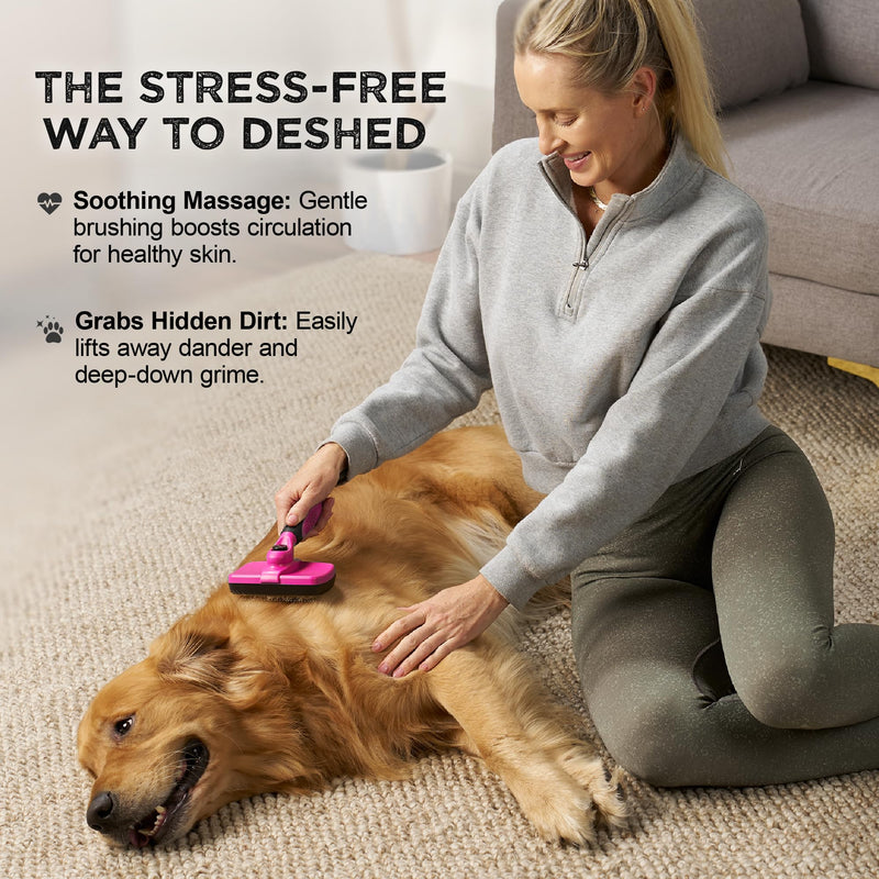 Deshedding Dog Brush for Shedding – Self Clean Cat Brush Deshedding & Grooming Tool for Long Haired and Short Haired Dogs, Slicker Brushes for Dogs, Skin-Friendly, Retractable Bristles, Easy to Clean Pink - PawsPlanet Australia