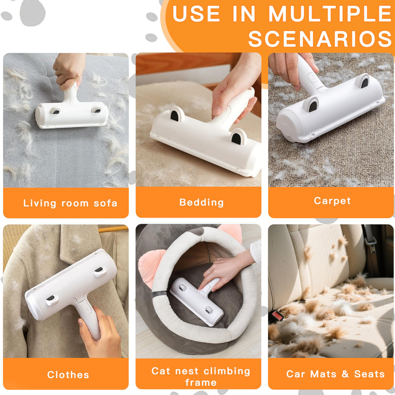 Pet Hair Remover Roller & Self-Cleaning Grooming Brush (2-in-1), Reusable Fur Tool for Dogs Cats Shedding, No Sticky Sheets for Pet Hair Removal on Furniture, Couch, Carpet, Bedding, Car Seats Silver - PawsPlanet Australia