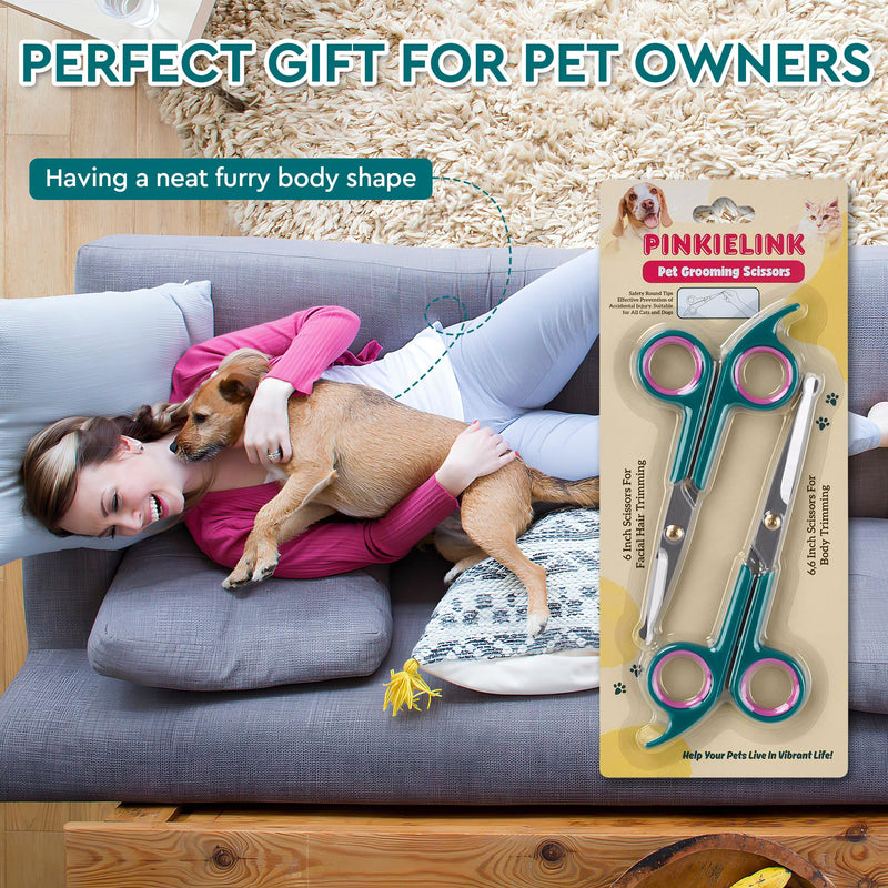 Professional Dog and Cat Grooming Scissors, Pet Grooming Shears, Sharp Stainless Steel Blade With Round Tips - Safety Fur Trimming for Dogs, Cats, Horses (Set of 2) - PawsPlanet Australia