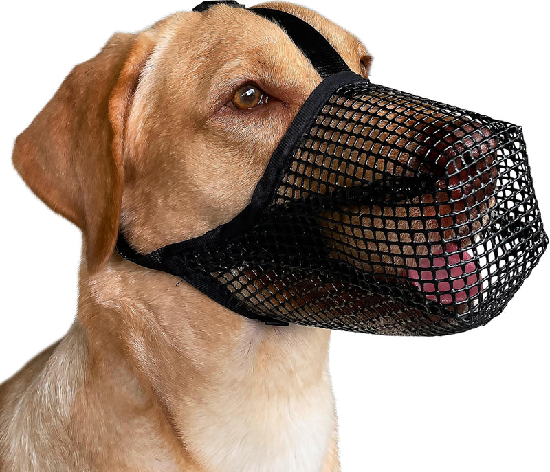 Mayerzon Dog Muzzle, Soft Mesh Covered Muzzles for Small Medium Large Dogs, Poisoned Bait Protection Muzzle with Adjustable Straps, Prevent Biting Chewing and Licking L: Snout:11"-12¼" Black