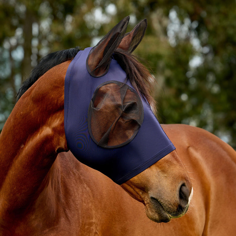 WeatherBeeta ComFiTec Deluxe Stretch Fly Mask with Ears, Navy/Black, Medium M