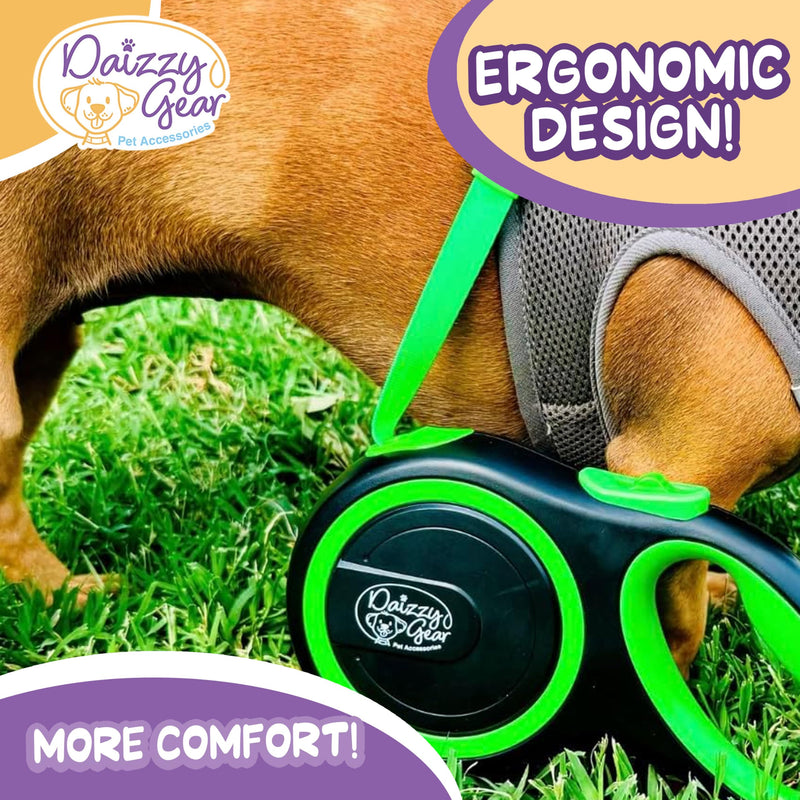 Dog Leash Retractable,Sturdy, Heavy-Duty, Tangle-Free, Soft,Anti-Slip Handle & Easy One Hand Brake for Puppy, Small, Medium, Large Breeds Dogs (Green, 110 LBS /16 FT (M)) 110 LBS /16 FT ( M) Green - PawsPlanet Australia