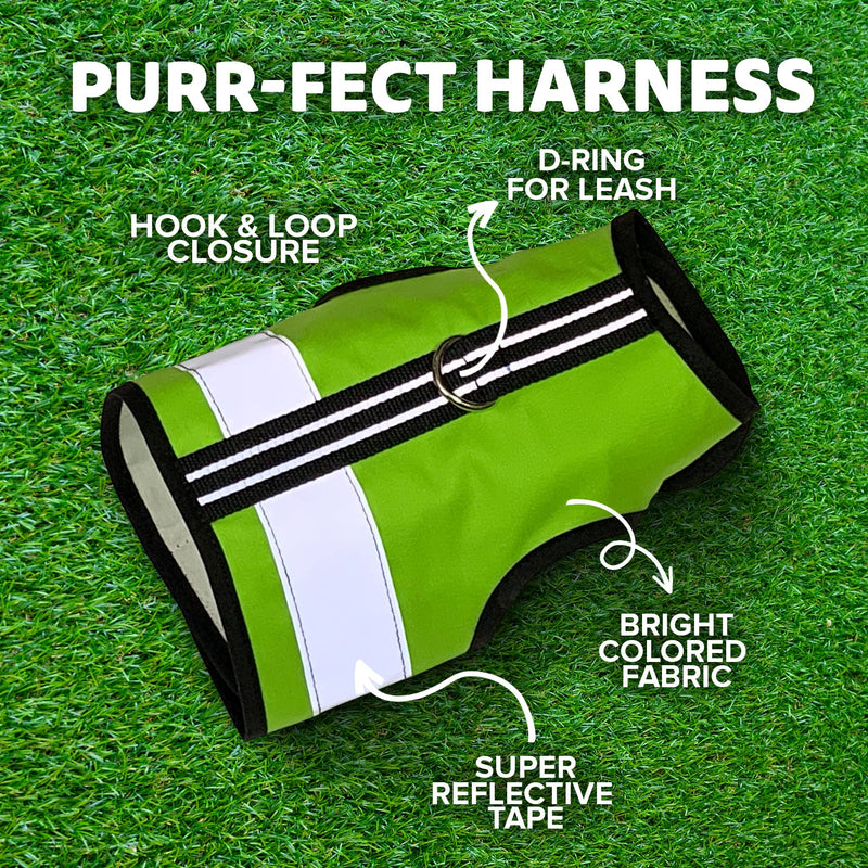 Kitty Holster Reflective Cat Harness – High-Visibility Cat Harness for Travel, Day and Night Walking - Soft Cotton Cat Accessories, Breathable, Secure & Washable, Made in USA - Loud Lime, XL - PawsPlanet Australia