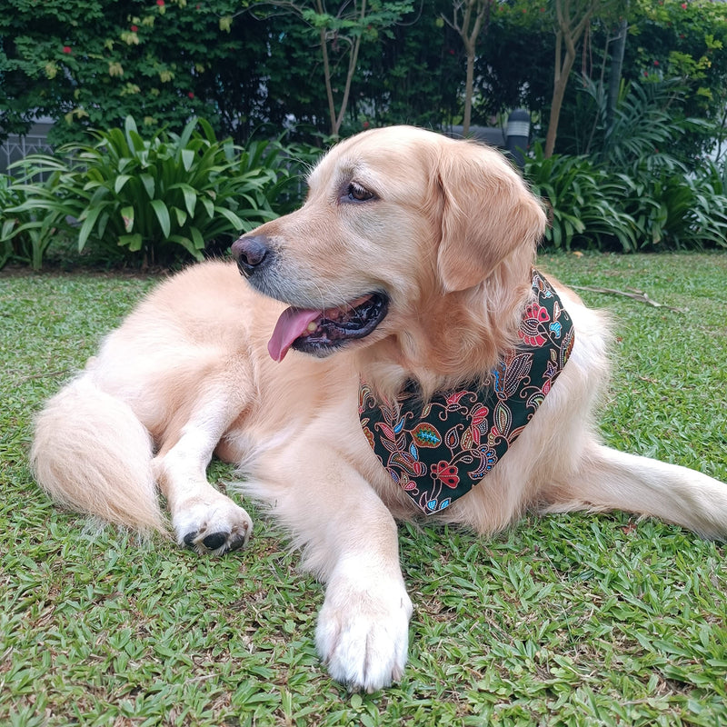 Green Classic Batik Collection Beautiful Pet Fashion Bandana with Plastic Snap Button - 1PCS Washable Bandana Double Reversible Scarf Accessories for Small to Large Dog Puppy Cat Rabbit Medium Green - PawsPlanet Australia