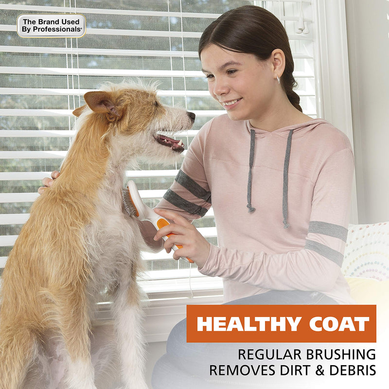 Wahl Premium Patented Dual Level Sensitive Skin Pet Slicker – Ergonomic handle makes Deshedding, Grooming and Brushing Comfortable for you and your Dog or Cat - 858500,Orange/White Large Dual Level Slicker