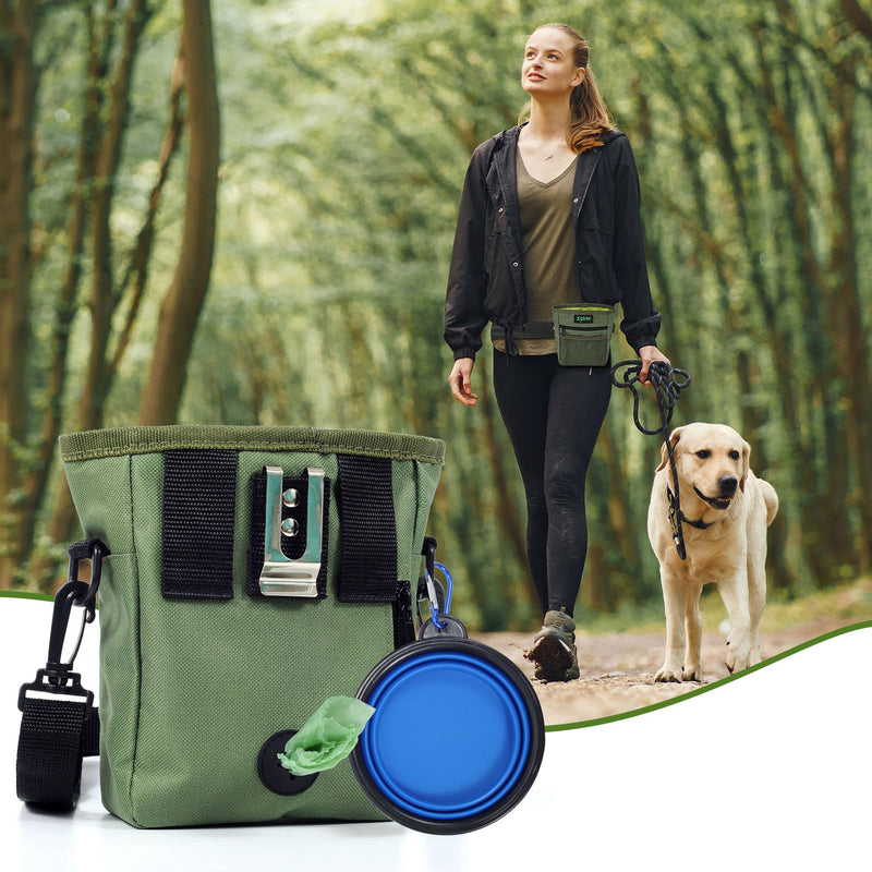 Dog Treat Pouch 2.0, Treat Pouches for Pet Training,Built-in Poop Bag Dispenser,Waist Belt Clip, Puppy Treat Pouch with Magnetic Closure - Green - PawsPlanet Australia