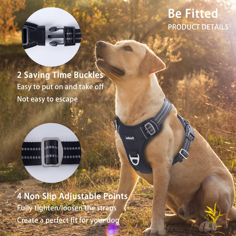 Funfox Dog Harness for Medium Dogs No Pull, Medium Pet Harness with 2 Clips, Adjustable Dog Vest Harness for Walking, Soft Padded Reflective Harness Ergonomic Handle Control Small Medium Puppy Dogs Black - PawsPlanet Australia