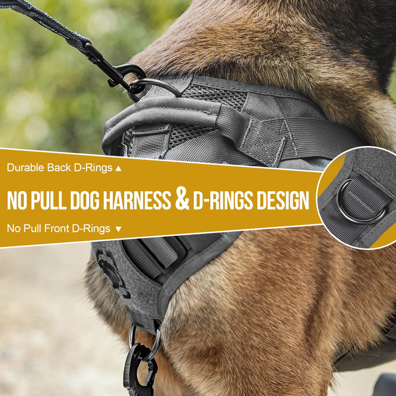 OneTigris Tactical Dog Harness for Medium Dogs No Pull Breathable Military Dog Molle Vests with Handles, Service Dogs Vest Harness for Walking Hiking Training Grey M - PawsPlanet Australia