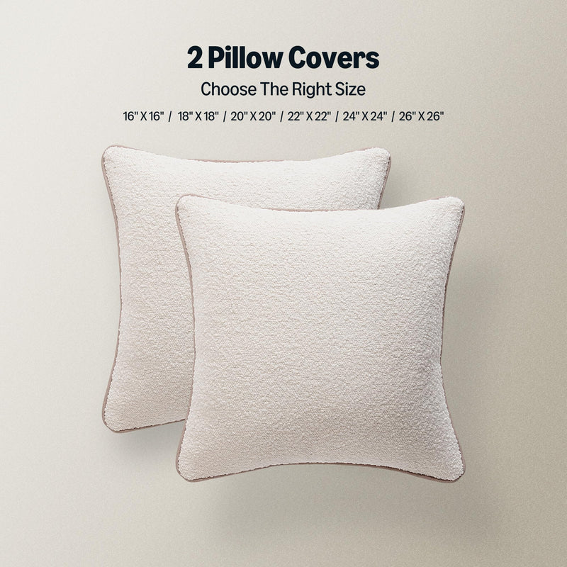 Amazon Basics Boucle Throw Pillow Covers for Couch, Living Room, Home Decor with Hidden Zipper, White, 24×24in, Pack of 2 24" x 24" (Pack of 2)