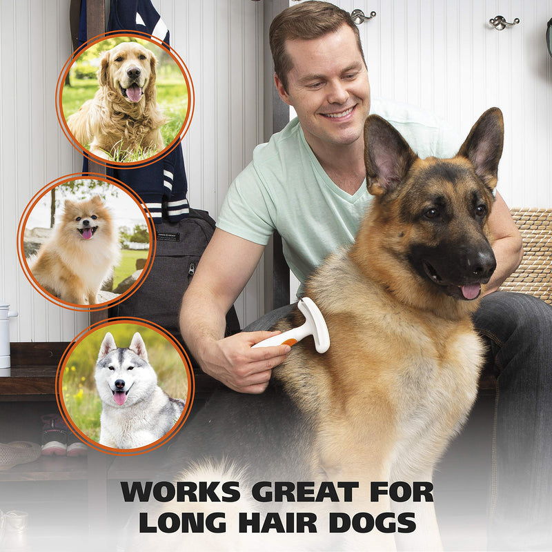 WAHL 2-in-1 Combination Double Row Pet Rake with Hair Shedding Blade for Dog or Cat Fur by The Brand Used by Professionals – Model 858424, Orange and White - PawsPlanet Australia