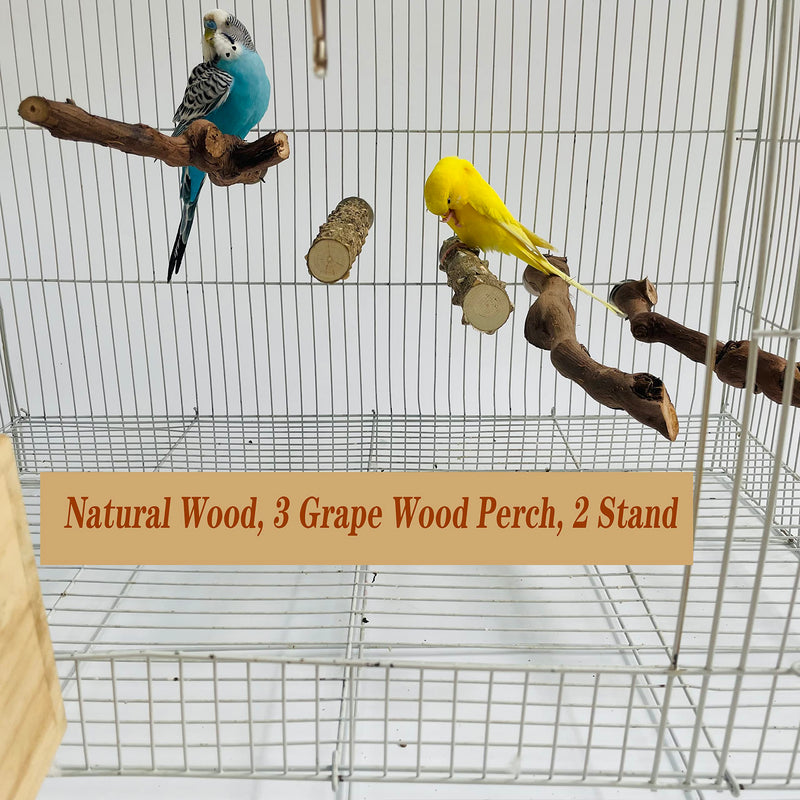 5PCS Bird Perch Stand Natural Wooden Parrot Stand Branch,3 Grape Wood Perch,2 Stand,Paw Grinding Fork Parakeet Chewing Stick Exercise Training Branches for Cockatiels,Small Medium Birds - PawsPlanet Australia