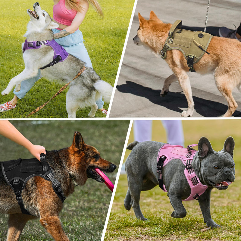 Heavy Duty Tactical Dog Harness for Large Dogs, Adjustable Reflective Service Vest with Control Handle & 4 Patches, No Pull Soft Padded Military Pet Harness for Training Walking Hiking (Brown, XL) Brown - PawsPlanet Australia