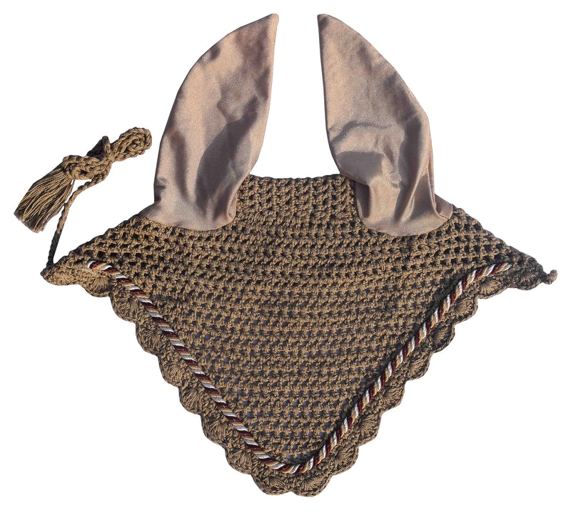 Elegant Horse Ear Bonnet, Fly Veil & Fly Mask – Superior Fly Protection with Style and Comfort for Every Ride (Coffee, Pony)