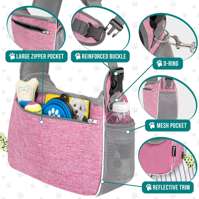 PetAmi Small Dog Sling Carrier, Soft-Sided Crossbody Puppy Carrying Purse Bag, Adjustable Sling Pet Pouch to Wear Medium Dog Cat Travel, Dog Bag for Traveling, Poop Bag Dispenser, Max 10 lbs, Pink - PawsPlanet Australia