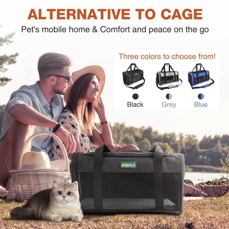 Airline Approved Cat and Small Dog Carrier 17"x11"x9.5"– Soft-Sided, Foldable Under-Seat Travel Bag for Pets up to 12 lbs, Top-Loading, Scratch-Resistant Mesh, Black 17x11x9.5 In - PawsPlanet Australia