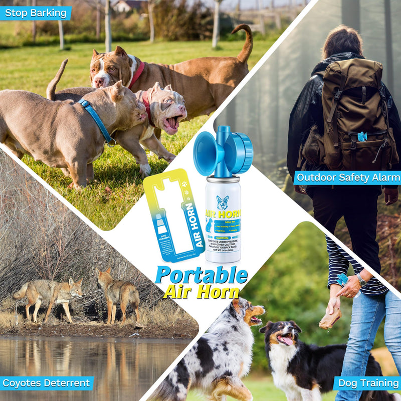 Air Horn, 1.4 oz 120 dB Loud Air Horns for Safety, for Coyotes and Aggressive Dog, Stops Attacking Fighting Barking Chasing, Effective Training Tool & Outdoor Safety Alarm, Blue(4 Pack) 4