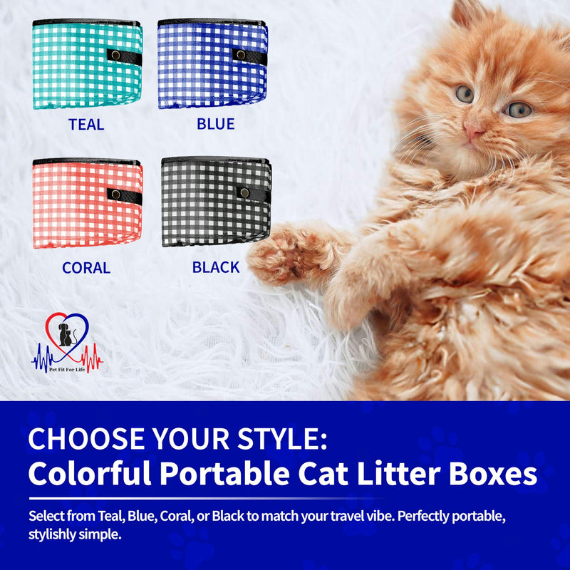 Pet Fit For Life - Vibrant Collapsible Travel Cat Litter Box - Portable, Foldable, Compact Design with Bonus Water Bowl - Ideal for Car & Camping - Reusable, Cats Safe - Blue, (16"x12"x5") - PawsPlanet Australia