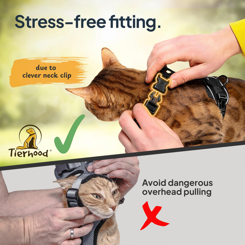 Cat Harness and Lead Set - Escape Proof Kitten Harness - Adjustable Cat Harness - Black, Size S S (18-29cm) (33-44cm) - PawsPlanet Australia