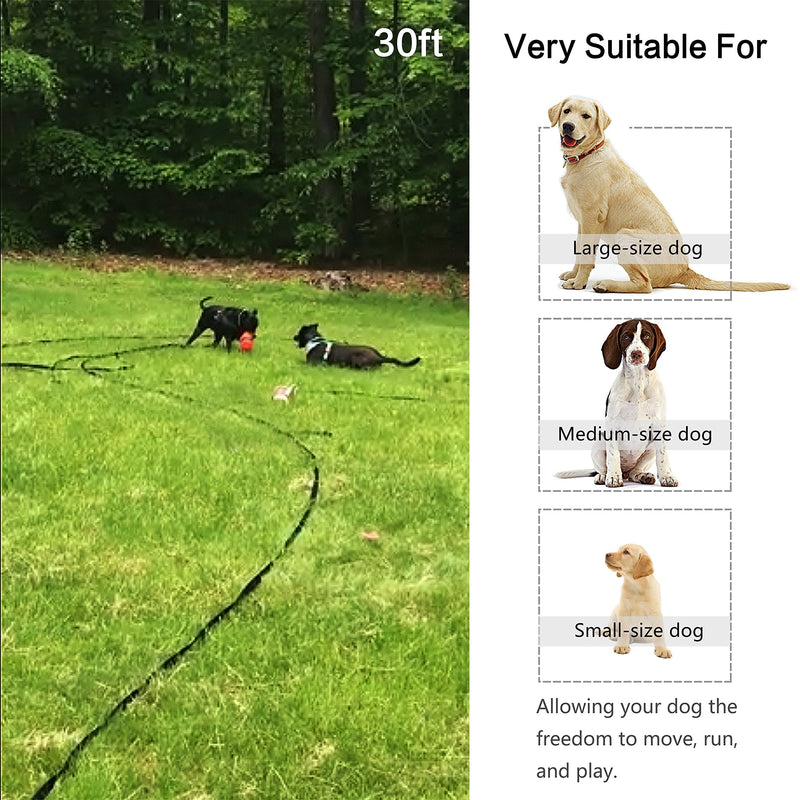 Jeckpat Long Dog Leash Free Range 30 Foot 1Inch Wide Nylon Training Lead Pet Puppy Handles, for Yards 30ft with Stake Medium and Large Dog (Black) - PawsPlanet Australia