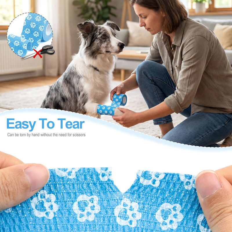 Vet Wrap Cohesive Bandages, Self-Adhesive Bandage Wrap, Breathable Non-Woven Self Adherent Tape for Pet Dog Leg Paw Wound, Horse, Cat, First Aid & Ankle Sprain, 2 Inch (6 Rolls) 6 Rolls