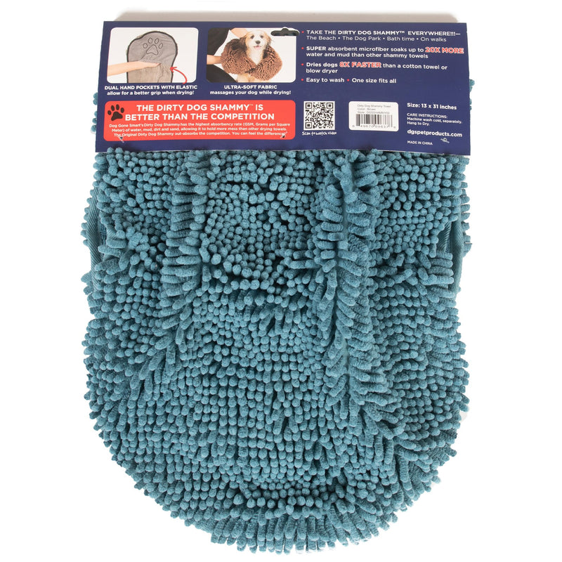 Dog Gone Smart The Dirty Dog Shammy - Fast Drying Dog Bath Towel - Plush Shammy Towel for Dog with Dual Hand Pockets and Elastic - Super Absorbent Microfiber and Machine Washable - Pacific Blue - PawsPlanet Australia
