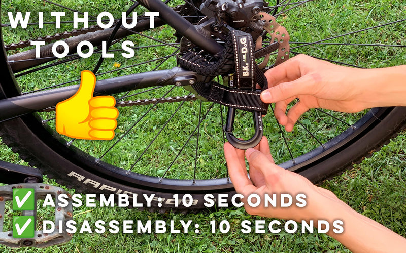 BIKE AND DOG - Dog Leash and Harness for Bicycle, Harness with 3 Rings, 2 are Sides, Includes 2 Special Cable Ties for Bicycle. Patented. (Black, Leash) Black Leash Only (No Harness) - PawsPlanet Australia