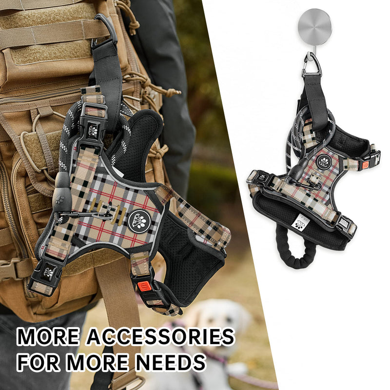 NESTROAD No Pull Dog Harness with Leash, Reflective No Choke Pet Vest Harness,Adjustable Soft Padded Dog Harness with Easy Control Handle for Medium Dogs(Checkered Beige,Medium) 【M】neck 13-17" chest 17-25" Checkered Beige