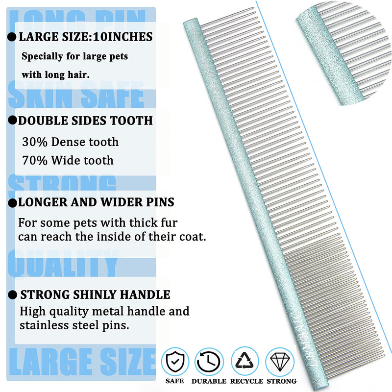 10inches Large Long Wide Tooth Metal Grooming Comb and Slicker Brush for Long Thick Coat Dogs and Cats.