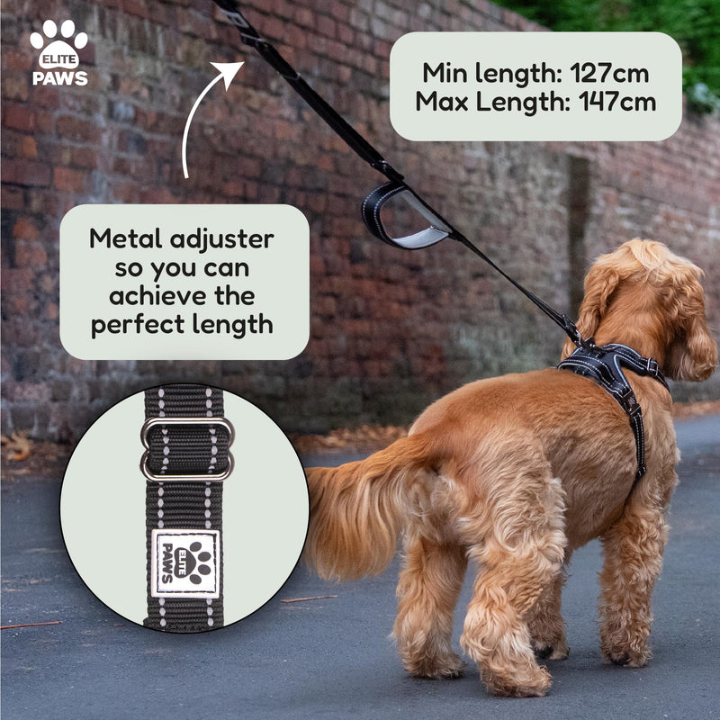 Elite Paws® UK: Double Handle Dog Lead - Strong Pull Training Leash with Padded Handles. Adjustable, Metal Accessories, Anti-Twist, Reflective, For Small, Medium & Large Pets Up To 30kg (Black) Black - PawsPlanet Australia