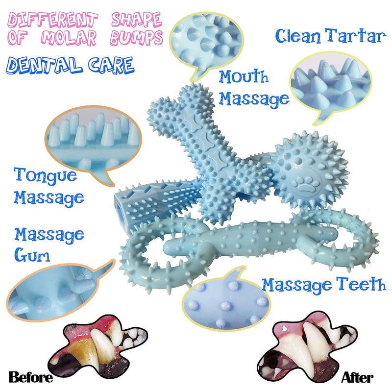 4 Pack Puppy Toys for 2-8 Months Teething Pets Dog Chew Toy Puppies Teeth Cleaning Toy Food Dispensing Soft Rubber Bone Funny Ball Interactive Donut Treat Dumbbell for Small Medium Dogs Blue - PawsPlanet Australia