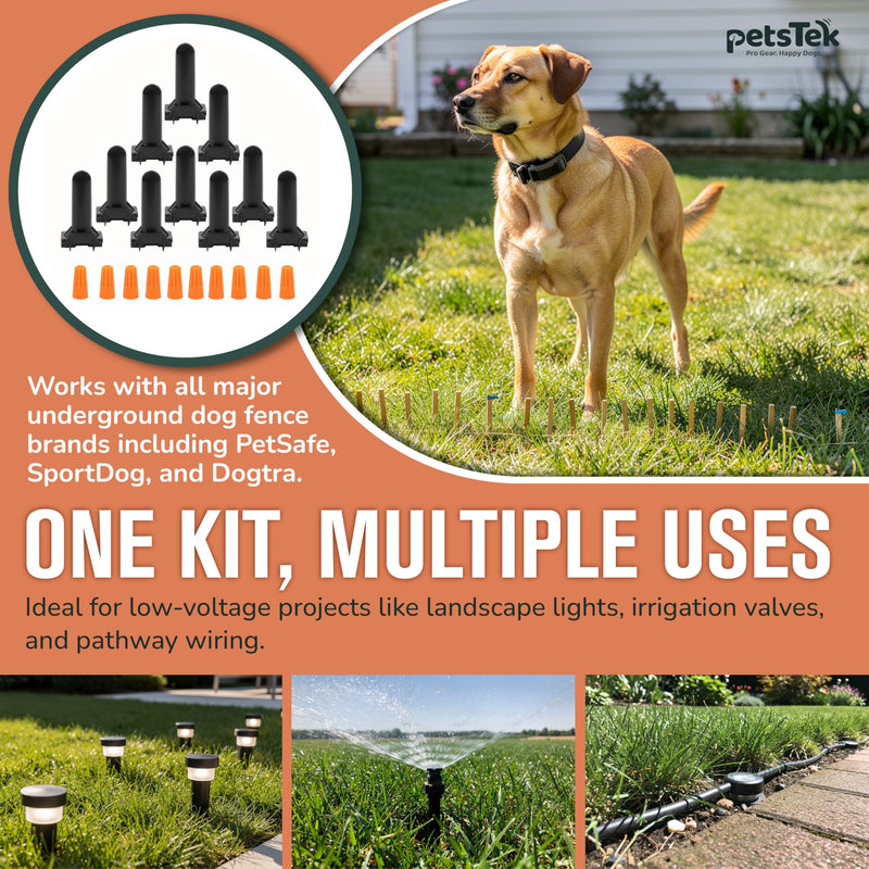 PetsTEK 5 Pack Direct Bury Waterproof Wire Splice Kit, Wire Nut Electrical Connectors for Wire Break Repair, Compatible with PetSafe, SportDog, Dogtra In-Ground Dog Fence Systems, Made in USA Pack of 5