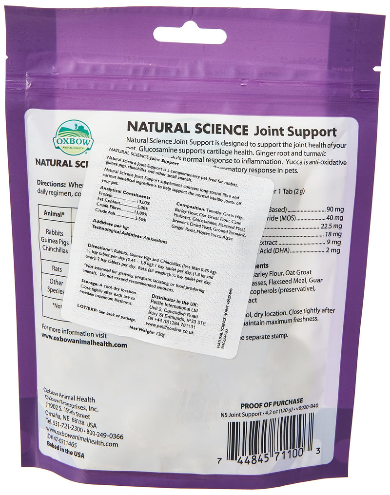 Oxbow Natural Science Joint Support - Joint, Cartilage, Anti-Inflammatory Support for Animals, 4.2 oz. Timothy Hay 4.2 Ounce (Pack of 1)