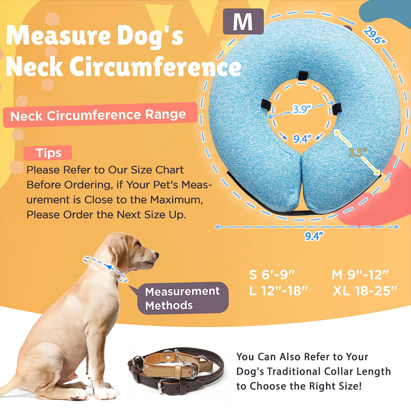 Big Ant Protective Inflatable Collar for Dogs and Cats, Soft Cone for Dogs After Surgery, Dog Neck Donut Collar, Dog Cone Collar Soft Pet Recovery Collar Does Not Block Vision E-Collar (Medium, Blue) [Neck:8"-12"] Medium