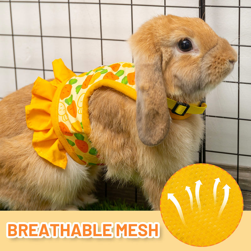 Rabbit Harness and Leash for Walking Escape Proof - Cute Carrot Pattern Mesh Breathable Bunny Vest Harness Outdoor Camping Hiking Training - Also Suit for Ferret Kitten Puppy Small Animals M (neck:6.3"-7.8" chest:7.8"-12.6") Yellow - PawsPlanet Australia