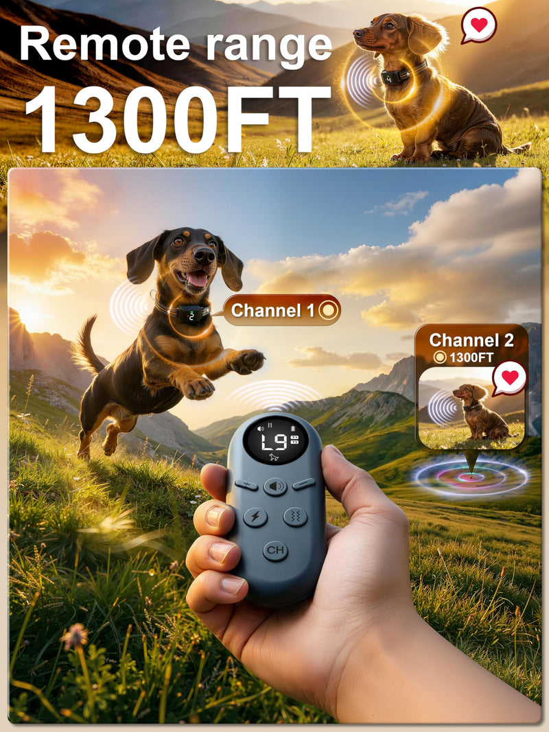 Small Shock Collar for 2 Small Dogs(5-30Lb), Dog Training Collar with Remote for Small & Medium Dogs, 3 Channels, Waterproof, Rechargeable, Collar with Beep, Vibration, Safe Shock,1300ft