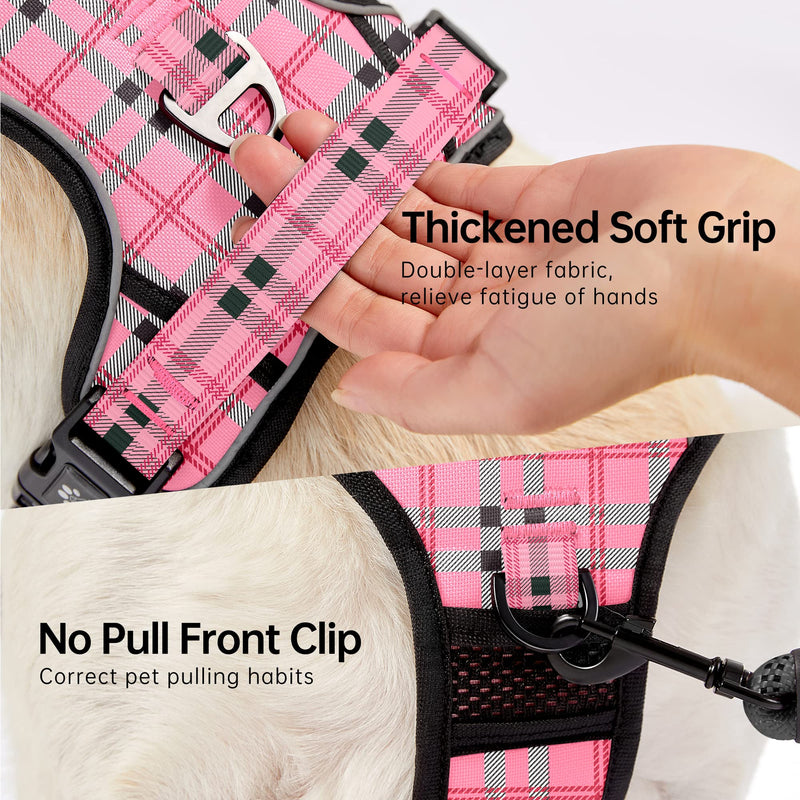 NESTROAD No Pull Dog Harness with Leash, Reflective No Choke Pet Vest Harness,Adjustable Soft Padded Dog Harness with Easy Control Handle for Medium Dogs(Checkered Pink,Medium) ?M?neck 13-17" chest 17-25" Checkered Pink - PawsPlanet Australia