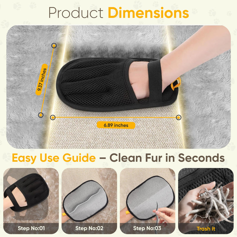 Pet Hair Removal Glove 2 Pack - Electrostatic Cat Hair Remover for Couch Furniture | Dog Hair Remover Magic Brush Reusable | Pet Hair Remover for Clothes Laundry Carpet Car Seat [with Grooming Brush] - PawsPlanet Australia