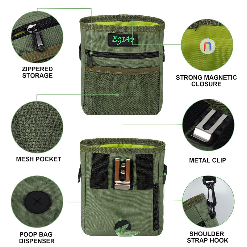 Dog Treat Pouch 2.0, Treat Pouches for Pet Training,Built-in Poop Bag Dispenser,Waist Belt Clip, Puppy Treat Pouch with Magnetic Closure - Green - PawsPlanet Australia