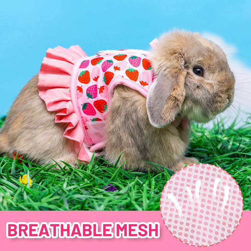 Rabbit Harness and Leash for Walking Escape Proof - Cute Carrot Pattern Mesh Breathable Bunny Vest Harness Outdoor Camping Hiking Training - also suit for Ferret Kitten Puppy Small Animals L (neck:7"-11.8" chest:9.8"-15.7") Pink - PawsPlanet Australia