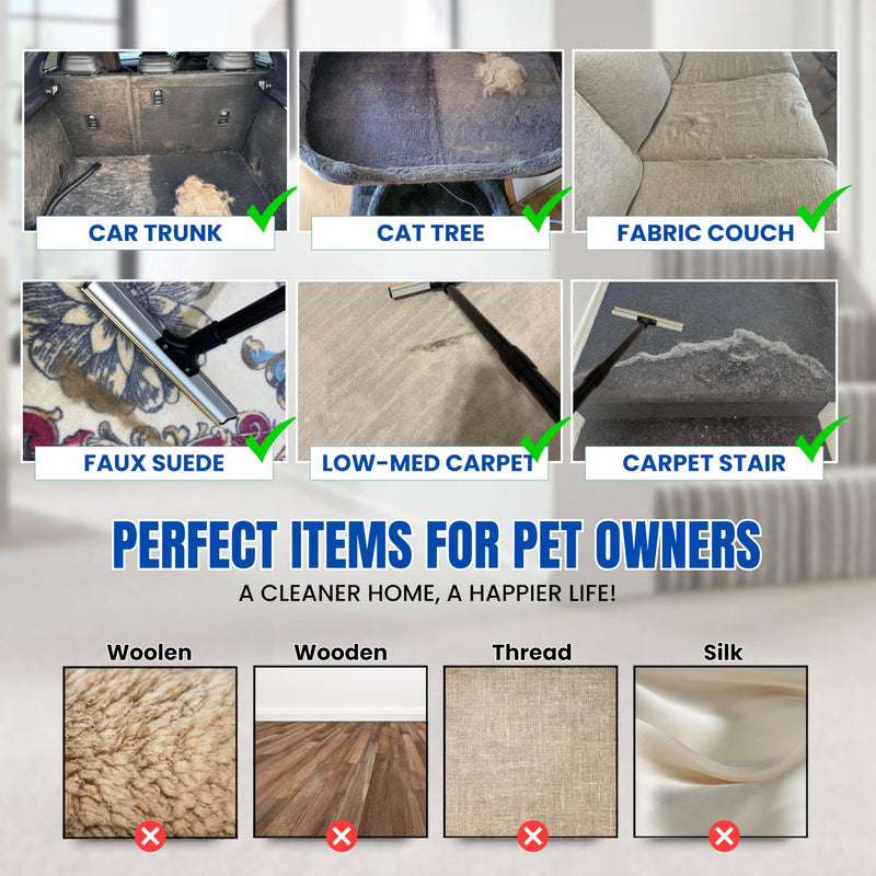 2025 Dual-Edge Carpet Rake for Pet Hair Removal & Fluffing Matted Carpet – 61" Adjustable Handle, Deep Clean Dog & Cat Hair Remover, Reusable Scraper for Rugs, Low Pile Carpet, Couch & Stairs (Set 3) Set 3 - PawsPlanet Australia