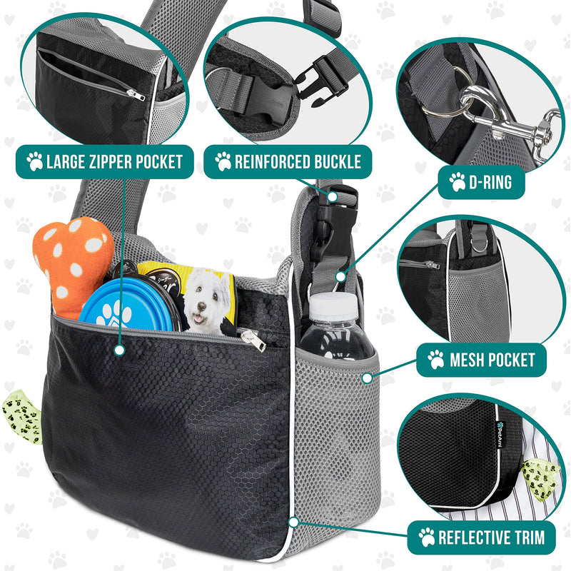 PetAmi Small Dog Sling Carrier, Soft-Sided Crossbody Puppy Carrying Purse Bag, Adjustable Sling Pet Pouch to Wear Medium Dog Cat Travel, Dog Bag for Traveling, Poop Bag Dispenser, Max 10 lbs, Black - PawsPlanet Australia