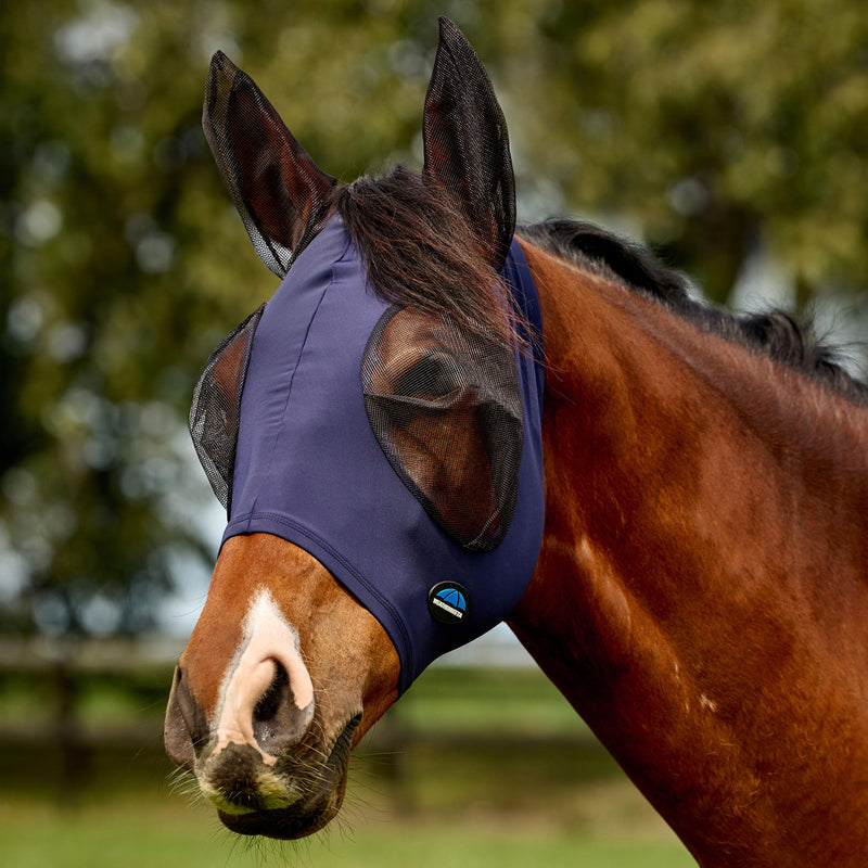 WeatherBeeta ComFiTec Deluxe Stretch Fly Mask with Ears, Navy/Black, Medium M