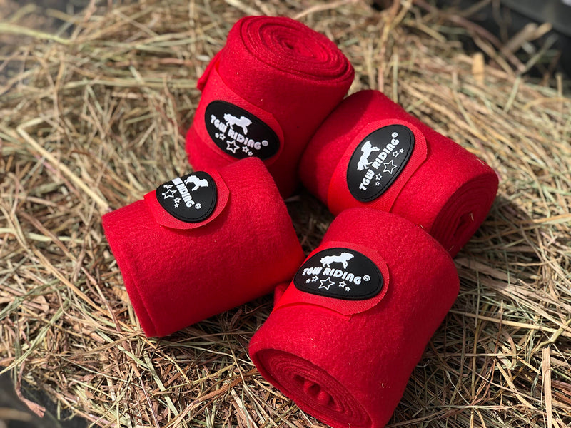 TGW RIDING Horse Polo Leg Wraps, Horse Leg Wraps, Horse Fleece Bandages,4-Pack Red - PawsPlanet Australia