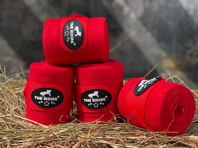 TGW RIDING Horse Polo Leg Wraps, Horse Leg Wraps, Horse Fleece Bandages,4-Pack Red - PawsPlanet Australia
