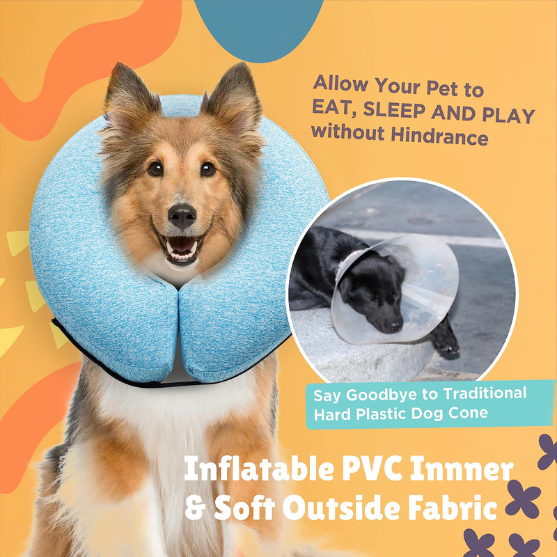 Big Ant Protective Inflatable Collar for Dogs and Cats, Soft Cone for Dogs After Surgery, Dog Neck Donut Collar, Dog Cone Collar Soft Pet Recovery Collar Does Not Block Vision E-Collar (Medium, Blue) [Neck:8"-12"] Medium