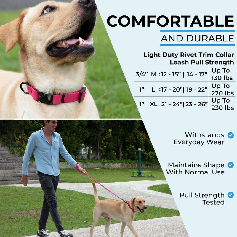 Light Duty Rivet Biothane Dog Collar - Pink, Waterproof, Odor Proof, Lightweight, Made in the USA, Curved Quick Release Plastic Buckle, Medium 12-15" Neck W 3/4" x L 12-15" - PawsPlanet Australia