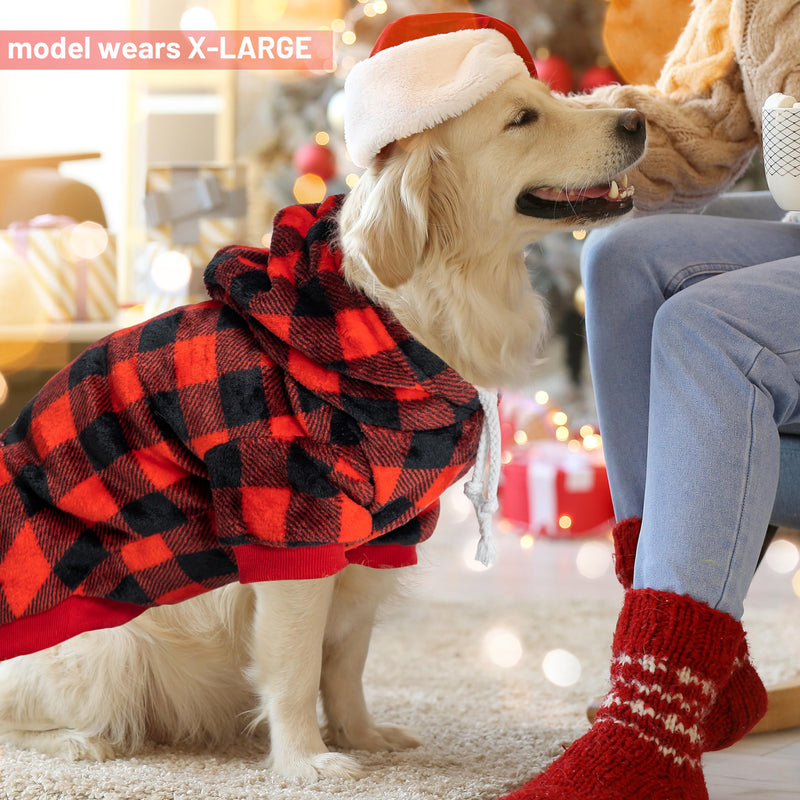 Dog Hoodie for Large Meidum Small Dogs, Winter Plaid Fleece Warm Hooded Dog Hoodies Christmas Pet Sweatshirt Clothes with Pockets for Cold Weather (S-XXL) - PawsPlanet Australia